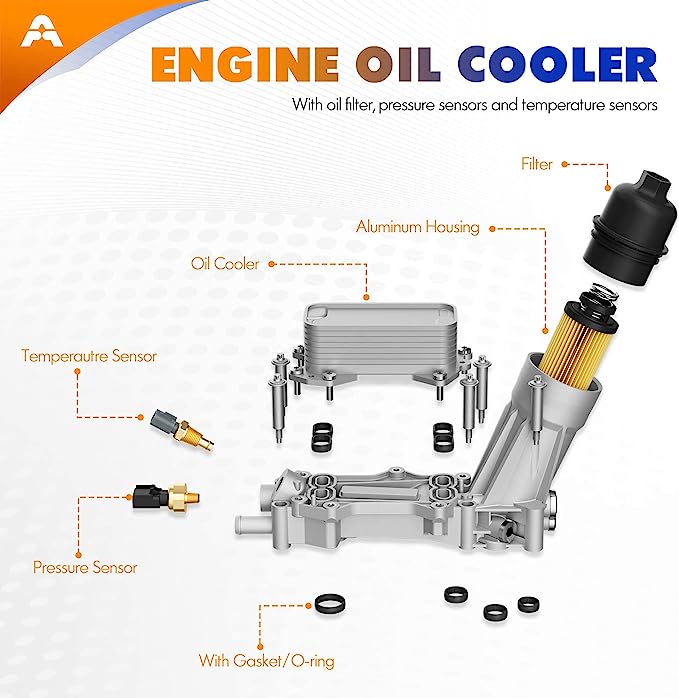 Upgraded Aluminum Engine Oil Filter Housing with Oil Cooler Adapter Assembly Sensor Fit for 2011-2016 Chrysler 200 300, Dodge Charger, Jeep, Ram 1500, Promaster, 3.6L V6
