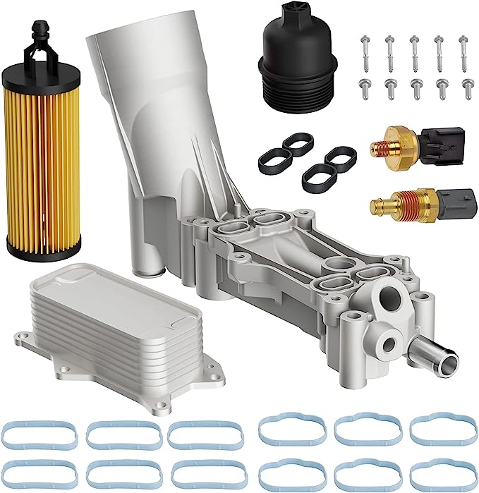 Upgraded Aluminum Engine Oil Filter Housing with Oil Cooler Adapter Assembly Sensor Fit for 2011-2016 Chrysler 200 300, Dodge Charger, Jeep, Ram 1500, Promaster, 3.6L V6