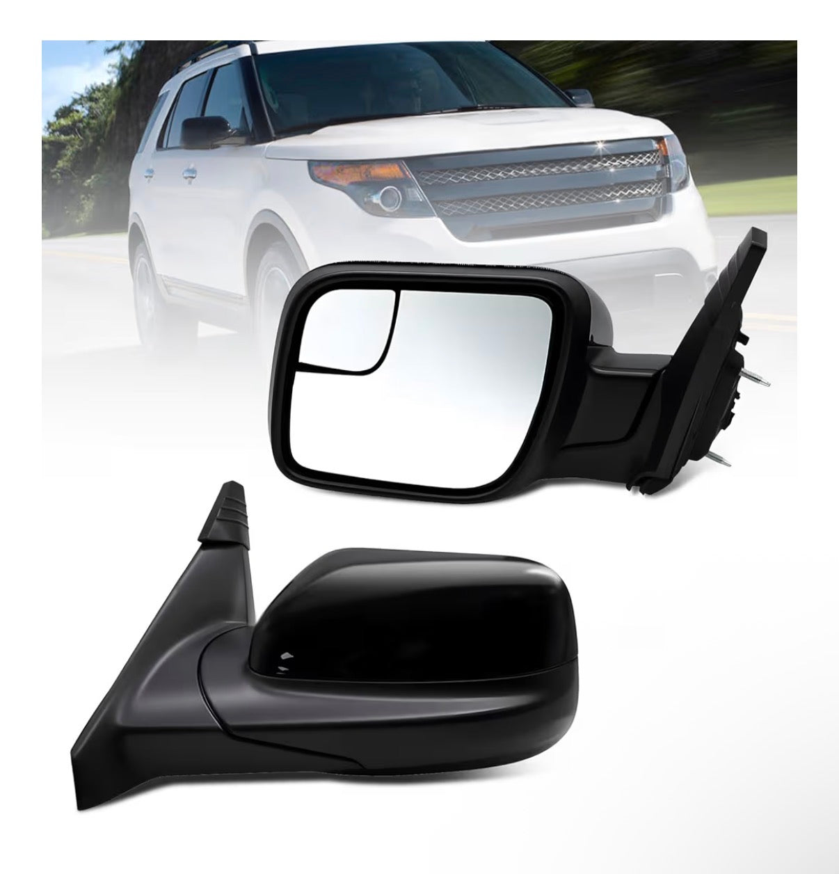Left Side Mirror Assembly Compatible with 2011-2019 Explorer w/Manual Folding and Power Glass# GB5Z17683AB Driver Side Door Mirror (3 Pins Gloss Black)