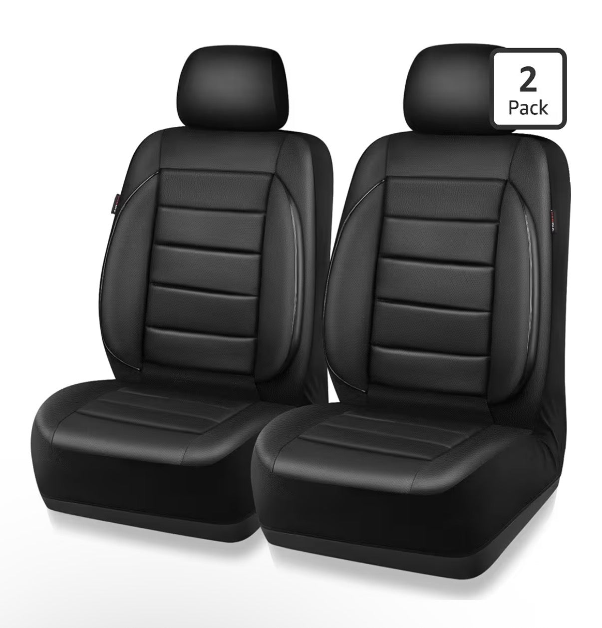 Leather Car Seat Covers Front Seats Only, 3D Foam Support Car Seat Covers, Universal fit for Trucks Vans SUVs Sedans Automotive Comfortable, Airbag Compatible 2 Pieces Front Solid Black
