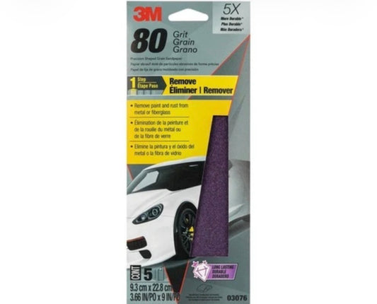 3M - 7100283154 - 3M Sandpaper 03076 3-2/3 in x 9 in 80 Grit 5/Pack (5EA)