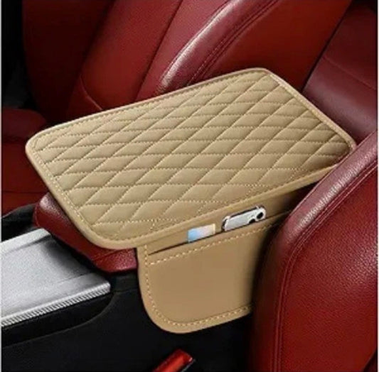 Leather Car Armrest Cover Center Console Box Arm Rest Pad Protector Universal Tan 235592101243