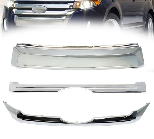 Front Upper & Center & Lower Grille Trim Chrome For 2011-2014 Ford Edge 3PCS