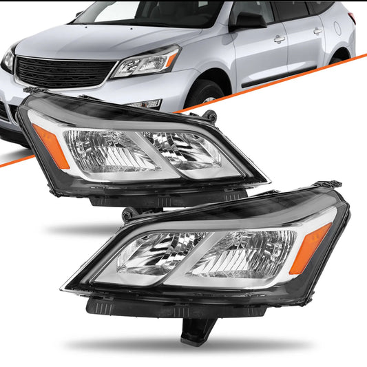 84262931 , 84262932 Grey Bezel Headlights For 2013-2017 Chevy Traverse Chrome Headlamps LH+RH Sets